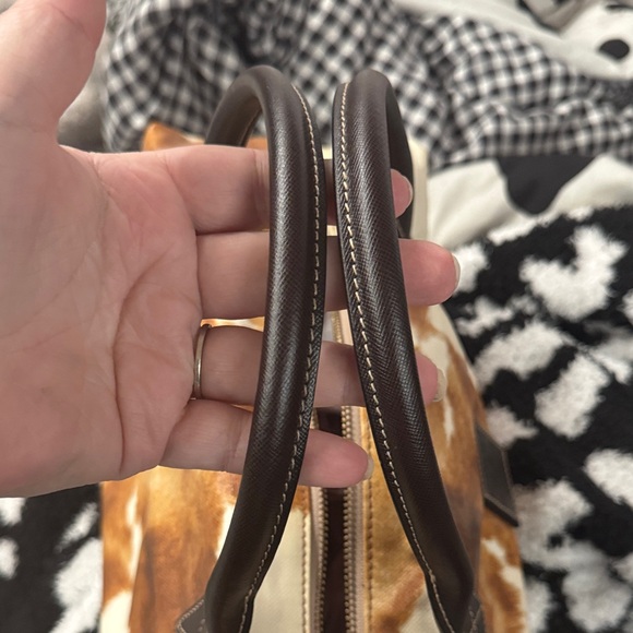 Dooney & Bourke Brown and Cream Cowhide Print Satchel - Picture 3 of 10